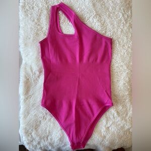 Amazon Hot Pink Ribbed One Shoulder Bodysuit Size Medium